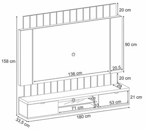 Painel Home Suspenso 1.8 para TV até 55 Polegadas MDP/MDF com Fita LED Illusion Preto/Castanho G26 - HB Móveis