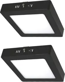 Kit 2 Plafons LED Sobrepor Quadrado 12W Preto 17Cm