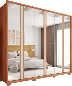 Guarda Roupa Orbit Casal com 6 Portas de Bater com Espelhos  e 4 Gavetas  MDP Freijo/OffWhite G11 - Gran Belo