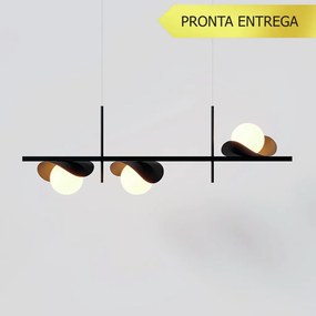 Pendente Calandra Assimétrico Linear 27X21X80Cm Alumínio E Globo Ø10Cm... (PRETO, FOSCO)
