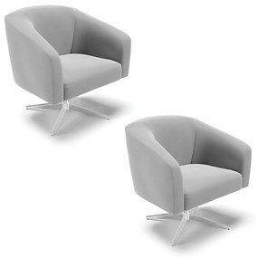 Poltrona Decorativa Giratória Cromada Kit 2 Stella Suede D03 - D'Rossi - Cinza