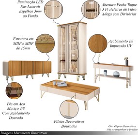 Conjunto 1 Cristaleira 1 Buffet 1 Mesa de Centro e 1 Aparador Texas/Virginia/Rennes Off White/Cinamomo G26 - Gran Belo
