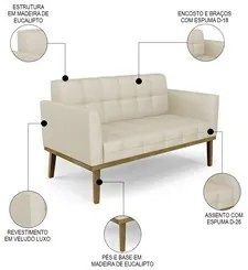 Sofá Namoradeira e 2 Poltronas Base Madeira Castanho Ana Veludo Luxo O