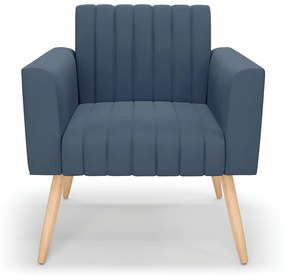 Poltrona Viena Gomada Suede Azul Marinho Pés Palito Natural - D'Rossi