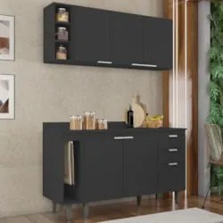 Armário de Cozinha CP12 e Tampo 118cm Pérola M24 Preto      - Mpozenat