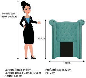 Kit Cabeceira e Calçadeira Veneza 100 cm Solteiro Suede Azul Tiffany - ADJ Decor