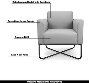Kit 2 Poltronas Decorativas Isabella Base X Suede Cinza/Preto G19 - Gran Belo
