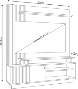 Home Theater Homero Porta 2 Prateleiras MDP até 65 Cumaru/Opala G97 - Gran Belo