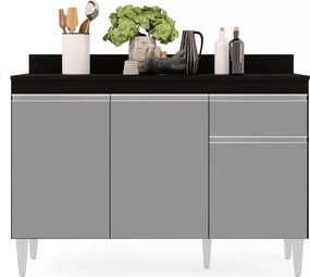 Balcão de Cozinha Lavanderia com Tampo 01 Gaveta Vick 120 cm L06 - D'Rossi - Preto e Castanho