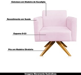 Kit 02 Poltronas Decorativas Isabella Base Giratória Madeira Suede Rosa Bebê G19 - Gran Belo