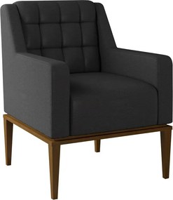Poltrona Sala de Estar Decorativa Base Madeira Madonna PU Preto G52 - Gran Belo