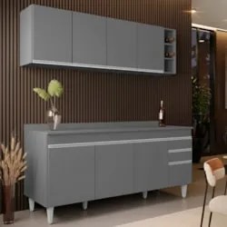 Armário Cozinha e Balcão Com Tampo 180cm Dallas Cinza       - Lumil