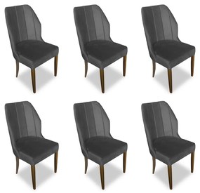 Kit 6 Cadeiras De Jantar Safira Suede Cinza Grafite