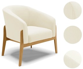 Poltrona Decorativa Base Madeira Stella Cotelê Ext/Veludo D03 - D'Rossi - Off White