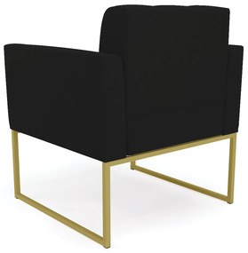 Kit 1 Sofá Namoradeira e 2 Poltronas Elisa Linho Preto A79 Base Metálica Industrial Dourado - D'Rossi