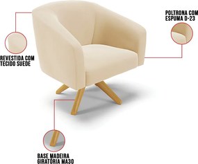 Cadeira Sala de Jantar Giratória MA30 Kit 2 Stella Suede D03 - D'Rossi - Bege