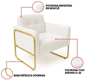 Poltrona Sala Industrial Alta Tubo Dourado Elisa Bouclê D03 - D'Rossi - Off White