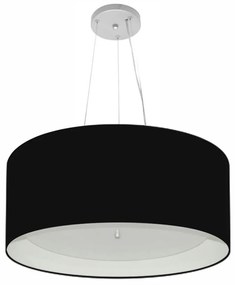 Lustre Pendente Cilíndrico Md-4145 Cúpula em Tecido 50x25cm Preto / Branco - Bivolt