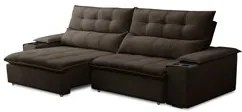 Sofá Retrátil 3 Lugares com Porta Copo 230cm Malta F05 Veludo Marrom E