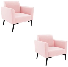 Kit 2 Poltronas Pés Villach Marisa Suede Rosa Bebê