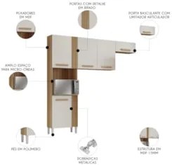 Armário de Cozinha 210cm Com Tampo Hanna Atacama/Off White A15 - Mpoze