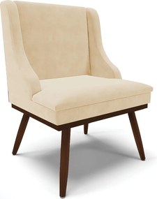 Kit 02 Cadeiras de Jantar Liz Suede Bege Base Fixa Madeira com Pés Palito Tabaco D03 - D'Rossi