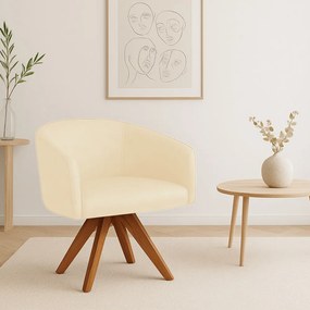 Poltrona Sala Base Giratória Madeira Arielle Sintético Pu D03 - D'Rossi - Bege