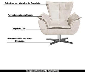 Poltrona Decorativa Base Giratória Cromada Charger Suede Bege G19 - Gran Belo