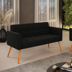 Sofá Namoradeira Elisa Suede Pés Palito Castanho - D'Rossi - Preto