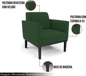 Kit 2 Poltronas Decorativas Isabella Pés Fixo em Madeira Preto Veludo Verde Esmeralda G19 - Gran Belo