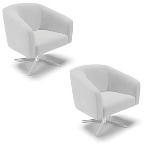 Poltrona Decorativa Giratória Cromada Kit 2 Stella Linho D03 - D'Rossi - A05 Cinza