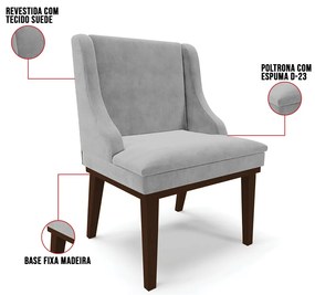 Cadeira de Jantar Liz Suede Cinza Base Fixa Madeira Tabaco D03 - D'Rossi