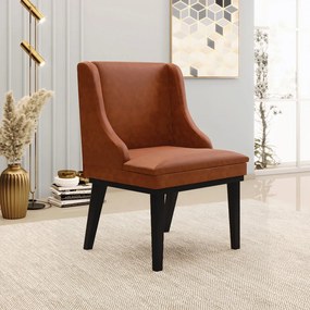 Kit 2 Poltronas Decorativas Base Fixa de Madeira Firenze PU Nozes/Preto G19 - Gran Belo