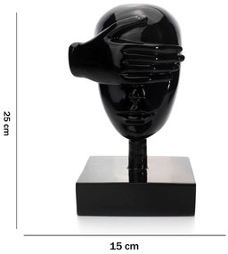 Escultura Decorativa Rosto Cego Em Cerâmica Preto 25x15 Cm - D'Rossi