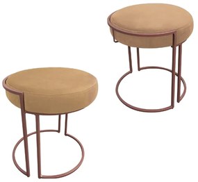 Puff Redondo Base Industrial Cobre Kit 2 Love Suede - Caramelo Sisal