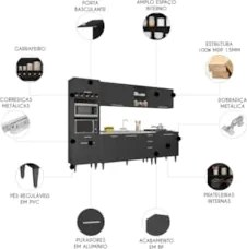 Armário de Cozinha CP05 Com Pia 150cm Pérola Z34 Preto      - Mpozenat