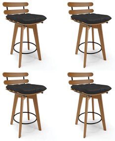 Kit 04 Banquetas Giratória Costela Corino Preto Base Madeira MA70 - D'Rossi