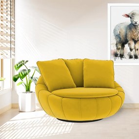 Poltrona Decorativa Redonda Giratória Glória Veludo Mostarda - Sheep Estofados - Veludo Mostarda