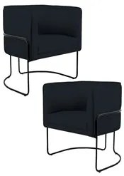 Kit 2 Poltronas Decorativas Base Aço Betina C-300 Veludo Preto - Domi