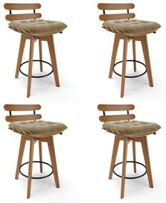 Kit 04 Banquetas Giratória Costela Suede Base Madeira MA70 - D'Rossi - Marrom Rato