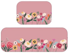 Jogo Tapete de Cozinha Floral Rosa 2 Peças