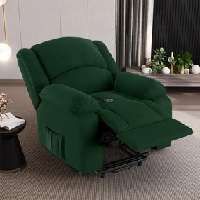 Poltrona do Papai Reclinável Sala de Cinema Madrid Elevação Lift Elétrico Veludo Verde Esmeralda G23