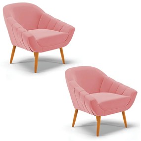 Kit 02 Poltronas Giovana Suede Pés Palito Castanho D03 - D'Rossi - Rose