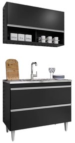 Conjunto Balcão de Cozinha Armário Aéreo Wollo MDP/BP Preto G96 - Gran Belo