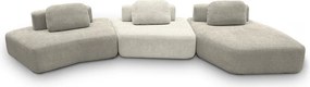 Sofá Ilha Sala de Estar 2 Módulos e Chaise Dakota Encosto Almofadas Soltas Bouclê Rústico Greige/OffWhite G33 - Gran Belo