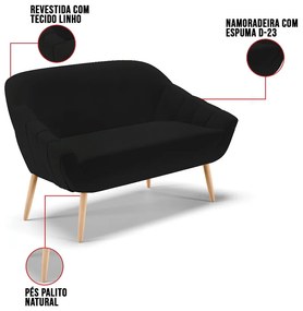 Namoradeira 02 Lugares Giovana Linho Pés Palito Natural D01 - D'Rossi - A79 Preto