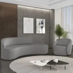 Sofá 4 Lugares 220cm Wendi e Poltrona Steve Linho Grafite I01  - Mpoze