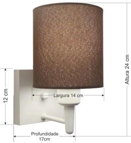 Arandela Quadrada Md-2033 Branco Cúpula em Tecido Cilíndrica Café - Bivolt