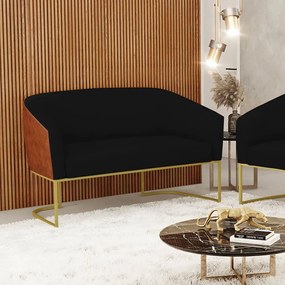 Sofá 2 Lugares Namoradeira Industrial Dourado Stella Noz/Linho D03 - D'Rossi - Preto