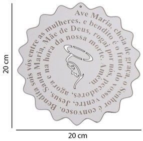 Placa Decorativa Oração Ave Maria Redondo Floral MDF 20x20 cm Branco - D'Rossi